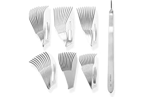 ‎MAY May - Set bestehend aus Mix von je 10 Stück Skalpellklingen Figur 3 in 6 verschiedenen Ausführungen + 1 x May - Skalpell-Halter gebogen 20 cm lang aus Edelstahl