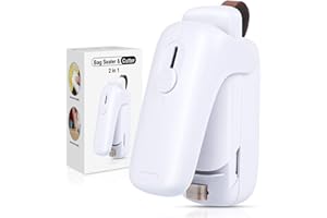 XIMU 2 in 1 Sigillatore per Sacchetti Mini Sigillatore Termico con Taglierina, Portatile Della Mano Sealer per Sacchetti di Plastica con Chip Merenda (Batteria Inclusa) (Bianca)