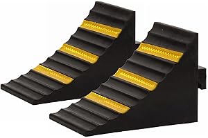 ybaymy Wheel Chocks 2 Pack Caravan Chocks Brake Stoppers Ridged Wedges 25 x 16 x 19cm Large Rubber Heavy Duty Trailer Chocks With Handle with and Yellow Strips for Cars Caravan Motorhome Motorbike