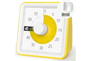 TWENTY5 SEVEN Minuteur de Compte à rebours de 7,6 cm avec Couvercle Amovible ; minuterie visuelle de 60 Minutes et 1 Heure avec étui de Protection, Outil pédagogique, réunion, Compte à rebours pour Enfants, Jaune