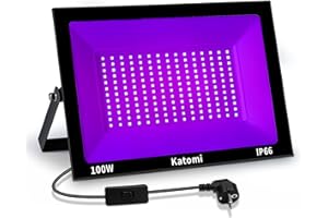 Katomi Lumière Noire UV 100 W, IP66 Étanche avec 180 LED en Alliage d'Aluminium Noir, 395-400 nm, Lampe LED Ultra Violet Étanche pour Soirée Fluo, Body Painting, Disco, Bar, Halloween