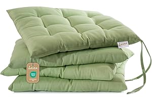 ‎LAVEA Lavea® Sitzkissen 40x40 cm Eukalyptus – 4er Set – mit Stoffbändern, Outdoor & Indoor geeignet – Bequeme und Waschbare Stuhlkissen für Garten, Balkon, Terrasse & Esszimmer