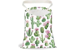 DELORIGIN Cactus Print Car Trash Bag Hanging Garbage Bag with Snap Buttons Back Seat Trash Storage Portable Waterproof Dustbin for Women Man Car Interior Accessories Travel Camping Home Kitchen