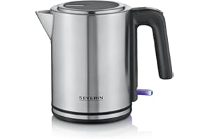 ‎SEVERIN SEVERIN Wasserkocher 1L, elektrischer Wasserkocher mit Wasserstandsanzeige, Kalkfilter, XXL-Öffnung, leistungsstark & kompakt, 100% BPA-frei, 2.400 W, silber-schwarz/Edelstahl, WK 3489