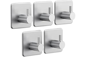 Auxmir Wieszak na ręczniki bez wiercenia, 6 sztuk, ze stali nierdzewnej, samoprzylepny, idealny do łazienki, toalety, kuchni, biura, kolor srebrny