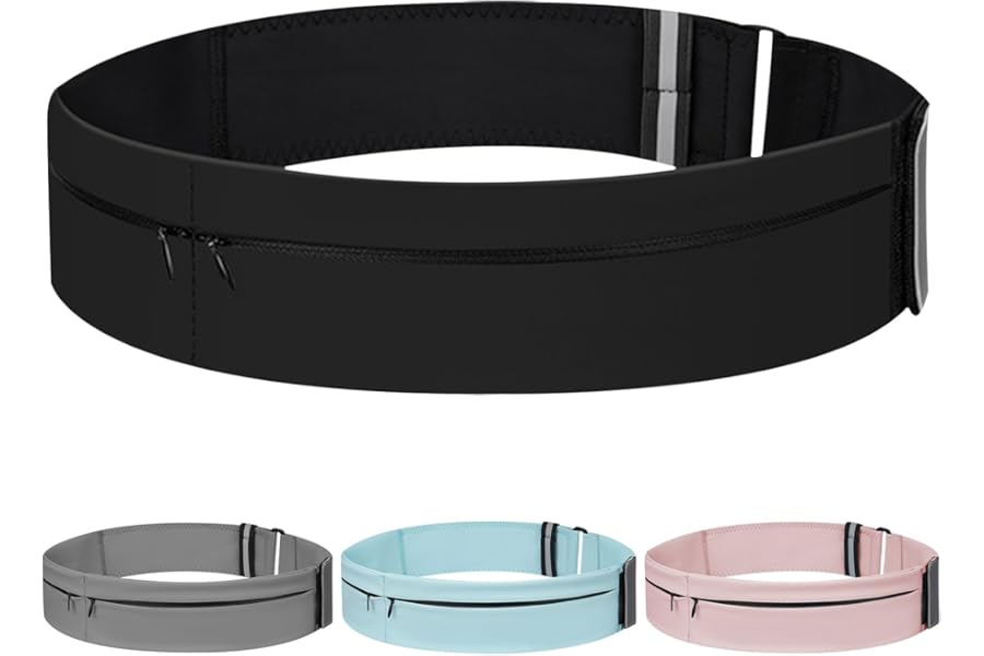 Running Belt for Women and Men Lightweight Running Waist Belt with Water Bottle Pocket, Multi-Pocket Phone Holder Running Pouch (1, Black, Medium-23.6" - 33.5")