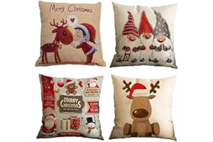 ANYINGKAI Fundas Cojin Navidad Juego de 4piezas,Fundas Navideñas Para Cojines NavidadLavable,Funda de Almohadas Navideñas Decoracióntradicional,Navidena Para Dormitorio Sofá Cama (Dibujos animados, 45×45)