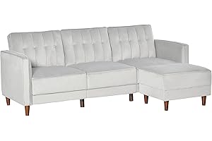 HOMCOM Divano Letto 3 Posti con Poggiapiedi e Schienale Reclinabile, Rivestimento Velluto e Seduta Imbottita, 218x85x86 cm, Grigio Chiaro