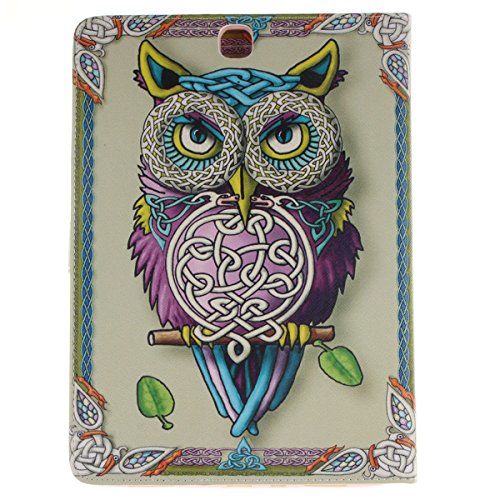 Felfy Slim Full Body Niedlichen Cartoon Gelbe Eule Muster PU Lederhülle Case Cover Etui Schutz Hülle Tasche für Samsung Galaxy Tab A 9.7 Zoll T550 P550 T555N + 1x Eule Anti Stöpsel + 1x Gold Stylus - 2