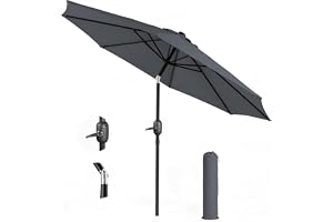 KEPLIN 2.3m Tilting Parasol – Crank & Tilt Outdoor Umbrella with Protective Cover, 180gsm UPF 50+ Polyester Canopy, Steel Fra