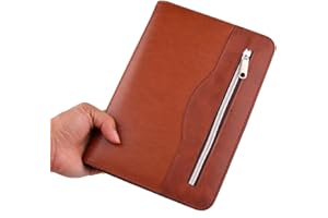Gift for Men,SAYEEC A5 Executive Conference Folder Travel Portfolio Ringbinder Folio Zip Around PU Leather Loose Leaf Refillable Lined Paper Business Notebook Zipped Organiser with Calculator(Brown)