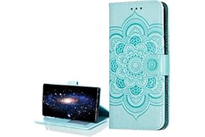LEMAXELERS Moto G9 Plus Hülle,Für Motorola Moto G9 Plus Handyhülle Prägung Mandala-Blume Flip Case PU Leder Cover Magnet Schutzhülle Ständer Handytasche für Motorola Moto G9 Plus,LD Mandala Green