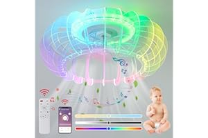 KZT RGB ventilateur plafond avec lumiere Silencieux LED Dimmable Plafonnier avec Bluetooth Parleur et Telecommande 6 Vitesses Reversible Lampe au Plafond pour Chambre Salon Chambre des enfants Fan Lustre