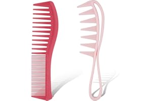 PEUTIER 2pcs Wide Tooth Comb, Wide Tooth Comb Shark Teeth Big Detangling Comb Large Tooth Comb for Curly Wet Wavy Thick Hair Wigs Barber Salon Women Men Hairstyle (Pink)