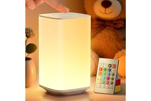 ‎AUXMIR Auxmir Nachttischlampe Nachtlicht Touch Dimmbar, 4000mAh Aufladbar Stilllicht Baby mit 256 RGB Farben 4 Modi, LED Tischlampe Kabellos mit Fernbedienung & Timing Funktion, Lampe für Deko Schlafzimmer