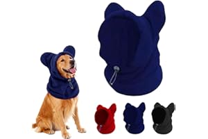 Wollene Haube für Hunde & Katzen – Herbst/Winter Tierkopfschmuck mit Süßen Ohren, Einstellbarer Halsumschlag für Kalte Tage, Weicher Nackenschutz für Kleine/Mittlere/Große Haustiere (Blau, S)