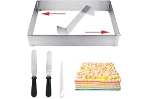 FOGARI Stampo Regolabile per la Torta,Anello per Torte Regolabile Rettangolari,Allungabile 27-52cm,Anello per Torta in Acciaio Inossidabile con Divisorio, Torte Fai da Te