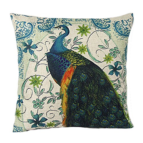 Luxbon 4er Set Pfau Peacock Leinen Kissenbezug Wurfkissenbezug Pillowcase Cafe Auto Haus Deko 18 x 18 “ - 5