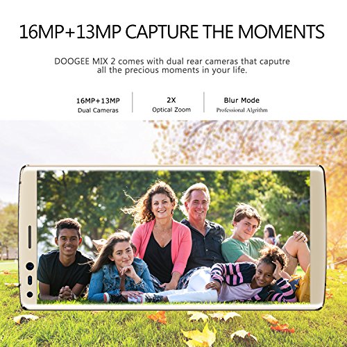 Handy ohne Vertrag,DOOGEE MIX 2 Dual SIM Guenstig Smartphone mit 4G Android 7.1,5.99 Zoll FHD Display 6GB+64GB RAM,Helio P25 Prozessor,8.0MP Dual Front Kameras,13MP+16MP Quad-Kameras,4060mAh handys,USB Type-C,Face Unlock-Gold