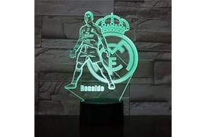 WEZIO 3D Night Lights Real Madrid C Ronald Illusion Lámpara De Escritorio Led 7 Color Touch Remote Color Luces De Decoloración Usb Home Bedroom Nightside Lights