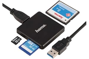 ‎HAMA Hama Kartenleser USB 3.0 (Kartenlesegerät für SD, SDHC, SDXC, microSD, microSDHC, microSDXC, CF Speicherkarte, Card Reader mit USB Kabel für Windows PC, Mac, Notebook, Laptop, TV) schwarz