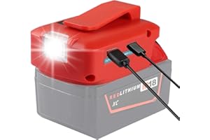 TEPULAS Battery Adapter Converter for Milwaukee M18 Lithium Ion Battery, Type C USB Phone Charger for Milwaukee 18V Cordless Power Source with DC Port & Flashlight