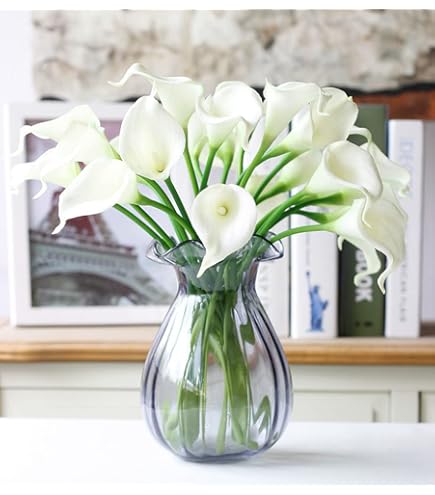 SNAIL GARDEN 14 grote bloemen kunstmatige calla lelies met groene bladeren, realistische latex calla lelies met verwijderbare bloemhoofden, echte touch kunstmatige lelie bloem voor thuis, bruiloft