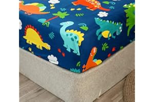 Chickwin Lenzuolo con Angoli Singolo 90x200cm, Lenzuola Letto Bambino con Motivo di Dinosauro - Lenzuolo sotto con Angoli in Microfibra con Angolo Fino a 30 cm con Elastico, Dinosauro Blu