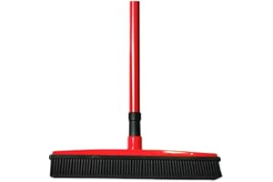 VINXAN Miracle Balai en caoutchouc à poils de balai grattoir pour poils d'animaux domestiques Balai à poils doux en caoutchouc avec raclette longue poignée réglable (rouge)