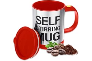 AEX Self Stirring Coffee Mug | Tea Mug | Electric Stainless Steel Automatic Self Mixing & Spinning Cup with Lid 450ml | Best Cute Xmas Bday Gift Idea for Men Women Kids RED