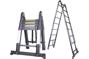 EGTink Escalera telescópica 5,0 M (2,5 + 2,5), aluminio multiusos, extensible y multiusos, capacidad de carga de 150 kg, color negro
