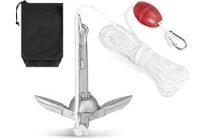 SWAWIS Ancora SUP Ancora Barca Kit 0,7 kg Ancora Gommone Folding con 20M di Cima Ancora, Boa e Sacchetto Portatile per Gommone SUP Gonfiabile Canoa Kayak