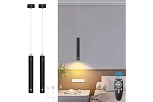 ‎ACMHNC ACMHNC Akku Pendelleuchte, 2x LED Hängelampe mit Batterie 4500mAh, Dimmbare mit Fernbedienung, Timer 1/2/4/6H, 5W Pendelleuchte Schwarz für Schlafzimmer, Esstisch, Ø4x30cm