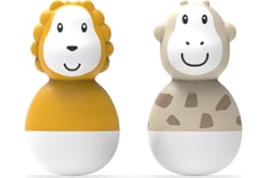 Matchstick Monkey, Bathtime Wobblers, Antimicrobial Baby Bath Toy, Easy to Grip, Sensory Learning - 2 Wobblers, 12 Months Old+, Lion and Giraffe