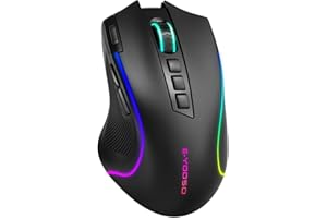 PEEH Wireless Gaming Mouse with Tri-Modes, 2.4G/ BT/ 2 Side Buttons, Rapid Fire Key, 8000 DPI, 6 Backlit Modes, Macro, 9 Programmable Buttons