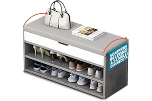 Avilia - Scarpiera a 2 Livelli con Seduta Ribaltabile in Legno, Panca Scarpiera da Ingresso Imbottita, Porta Scarpe Salvaspazio con Vano Contenitore Nascosto