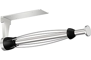 ‎VEHHE VEHHE Küchenrollenhalter Edelstahl, Silber Einhand Bedienbarer Küchenrollenhalter Ohne Bohren mit Dämpfungseffekt, Selbstklebend oder Gebohrt für Küche, Bad