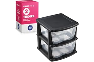 VIEIRA HOME Tour de Rangement Plastique 4 tiroirs | Meuble Rangement à Tiroirs en plastique sur roulettes caissons | Tiroir Rangement bac plastique noir boite - Fabriqué en Europe (2 tiroirs)