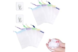COSYSPARKS Seifensäckchen Nylon, 10 Stück Seifennetz Seifenbeutel Set Mit 2 Haken, Doppellagig Seifensack Dusche Mit Kordelzug Seifenbeutel Nylon Zum Duschen, Waschen, Schaumseife (Zufällige Farben)