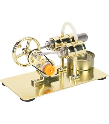 Kit Moteur Stirling Machine à Vapeur Avec LED Et Base En Chêne - Modèle Éducatif Démonstratif Pour Collection Ou Bureau