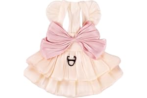 Yaopelky Dog Princess Dress for Small Dogs Cat Bow Dress with D-Ring Dog Girls Wedding Clothing Cute Puppy Tutu Skirt Doggy Summer Costume Size M (2.5-3.5 kg), White