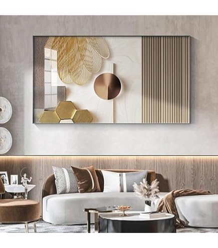 Lot De 3 Toiles Abstraites Beige Et Doré - Posters Marbre Moderne Pour Salon Sans Cadre (50x70 Cm)