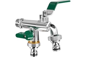 Mesybveo doppel wasserhahn garten, Wasserhahn aus Messing rost mit 1/2'' Einlass und 3/4'' Auslass,doppelwasserhahn mit Doppelanschluss und Schlauchtülle, frostsicher, Auslaufhahn für Draußen Garten