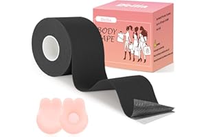 Deilin Boob Tape, Boobtapes Breast Tape for Dresses, Booby Tape with 2pcs Reusable Nipple Covers, Breast Lift Tape for Large Breasts A-G Cup, Tit Tape Under Clothing, Black