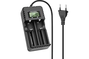 Jaxiyun Chargeur de Batterie à LCD, Chargeur de Batterie Li-ION 2 Fentes avec Charge Rapide Intelligente Compatible avec Une Variété de Batteries Li-ION 3,7 V 26650/18650/14500/16340 (2 Fentes)