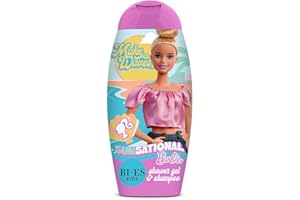 URODA Barbie SunSational 2-in-1 Shower Gel & Shampoo for Kids & Adults – Paraben-Free, Hydrating with Glycerin & Chamomile, Moisturizing, Gentle Cleanser for Sensitive Skin, Refreshing Scent, Ages 3+, 250ml