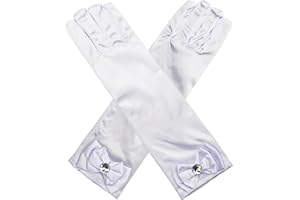 Husalsea Guanti Lunghi per Bambini, Guanti con Fiocco Delle Ragazze con Diamanti, Guanti Della Principessa Della Ragazza di Fiore di Nozze, Compleanno, Vacanza, Decorazione del Partito del Costume