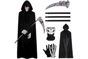 YeahBoom Sensenmann Kostüm,Grim Reaper Kostüm Erwachsene,Halloween Sensenmann Kostüm Set,Halloween kostüm Erwachsene sensenmann,Gruselige Hallo-ween kostüm,Uniseks cape met lange capuchon