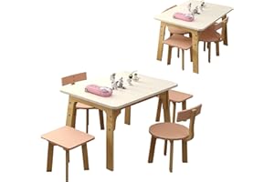 hoopyosms Set de Mesa y Sillas para Niños, Mesa Infantil Montessori con 4 Sillas de Madera para Actividades y Aprendizaje, Muebles para Niños Pequeños, Rosa