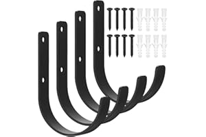 QJKEJI 4 Pcs Crochet Mural Garage, Support Velo Mural, Accroche Velo Murale, Crochets Muraux Robustes Noirs, Crochets de Rangement en J pour échelle de Garage pour Outils électriques Vélos